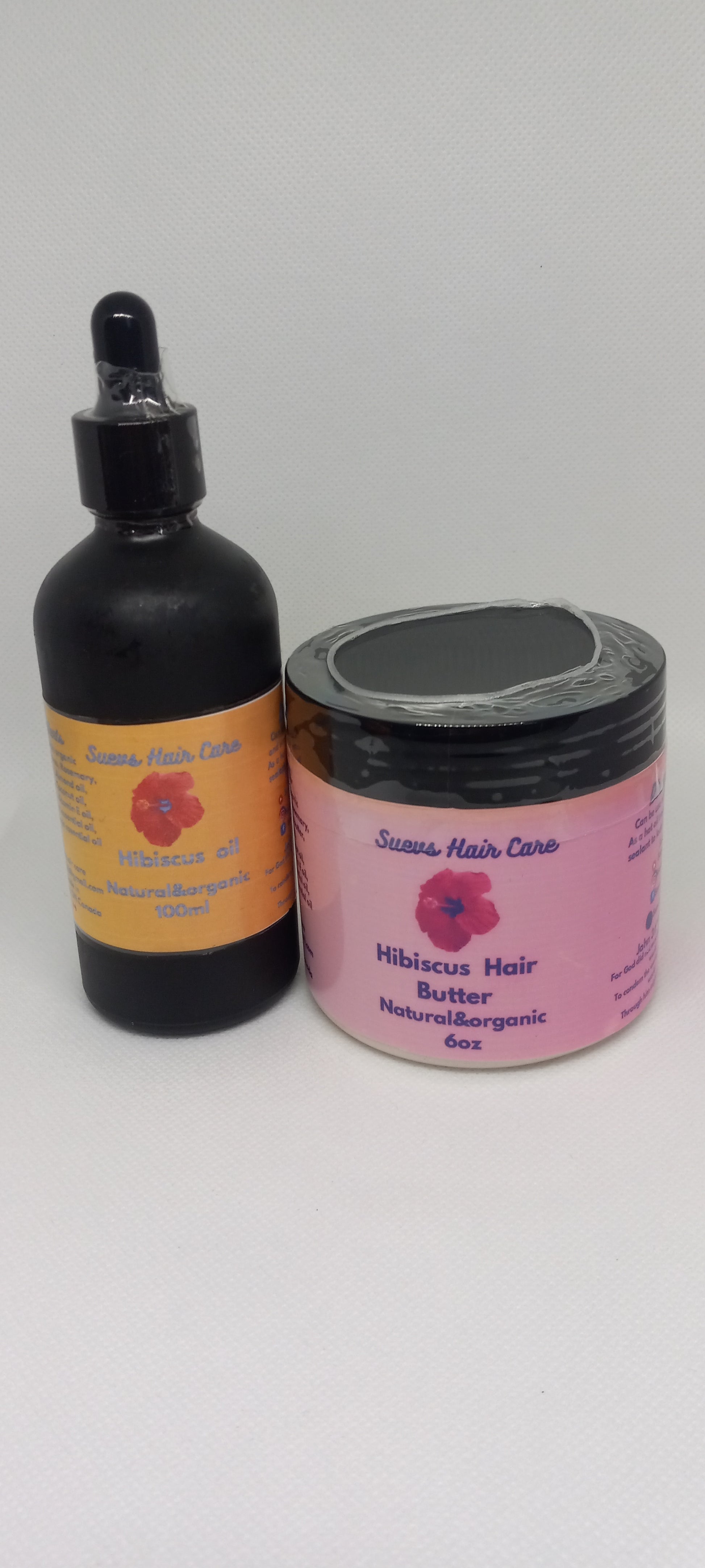 Hibiscus Hair  Care Set with 100ml Hibiscus Oil and 6oz Hair Butter for hair growth, moisture, and scalp nourishment.